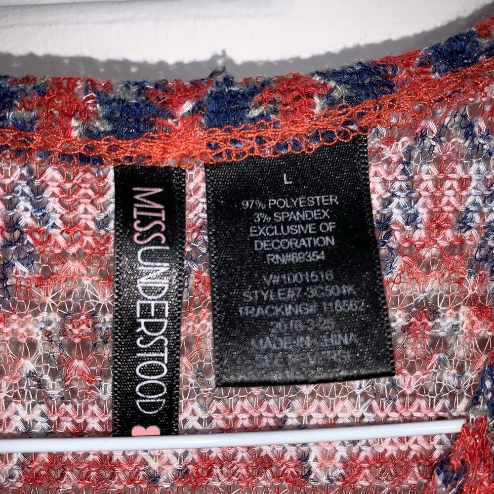 Miss Understood Vest Womens Large Red Blue Ikat Knit Open Front Sleeveless - Picture 2 of 8